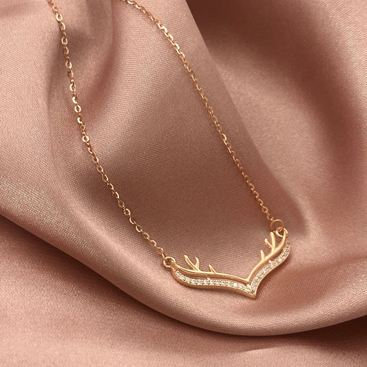 Velvet Deer Antler Necklace - Sterling Silver - 14K Rose Gold Plated