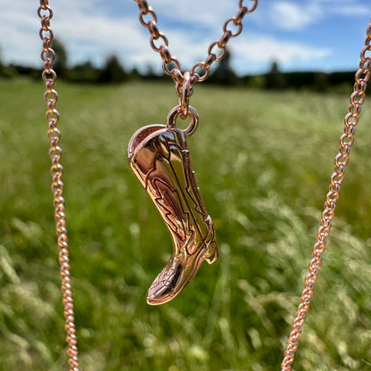 Cover Me Up Western Cowboy Boot Necklace - Sterling Silver 14K Rose Gold Plated