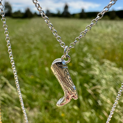 Cover Me Up Western Cowboy Boot Necklace - Sterling Silver Rhodium Plated