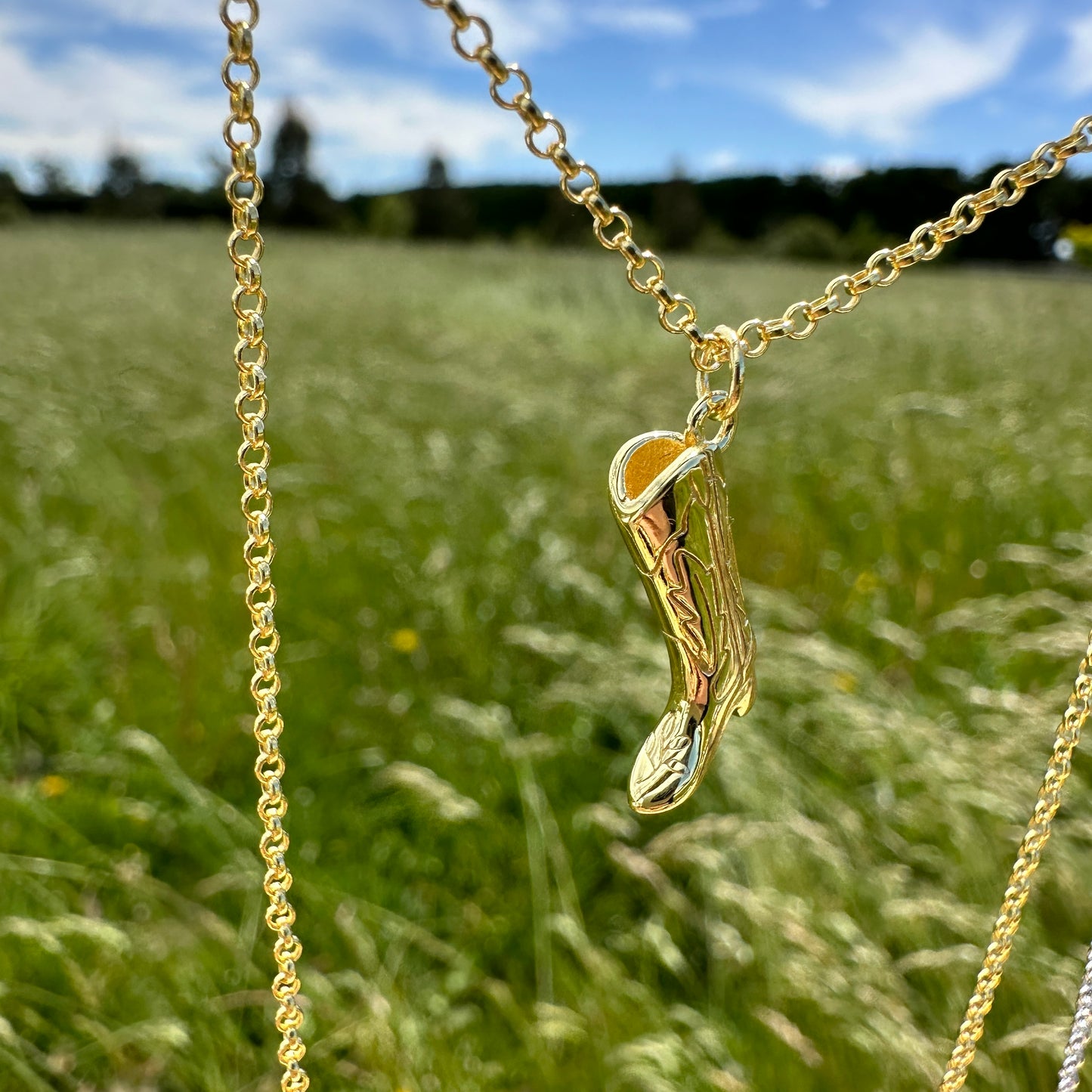 Cover Me Up Western Cowboy Boot Necklace - Sterling Silver 14K Gold Plated