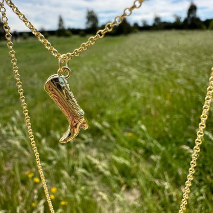 Cover Me Up Western Cowboy Boot Necklace - Sterling Silver 14K Gold Plated