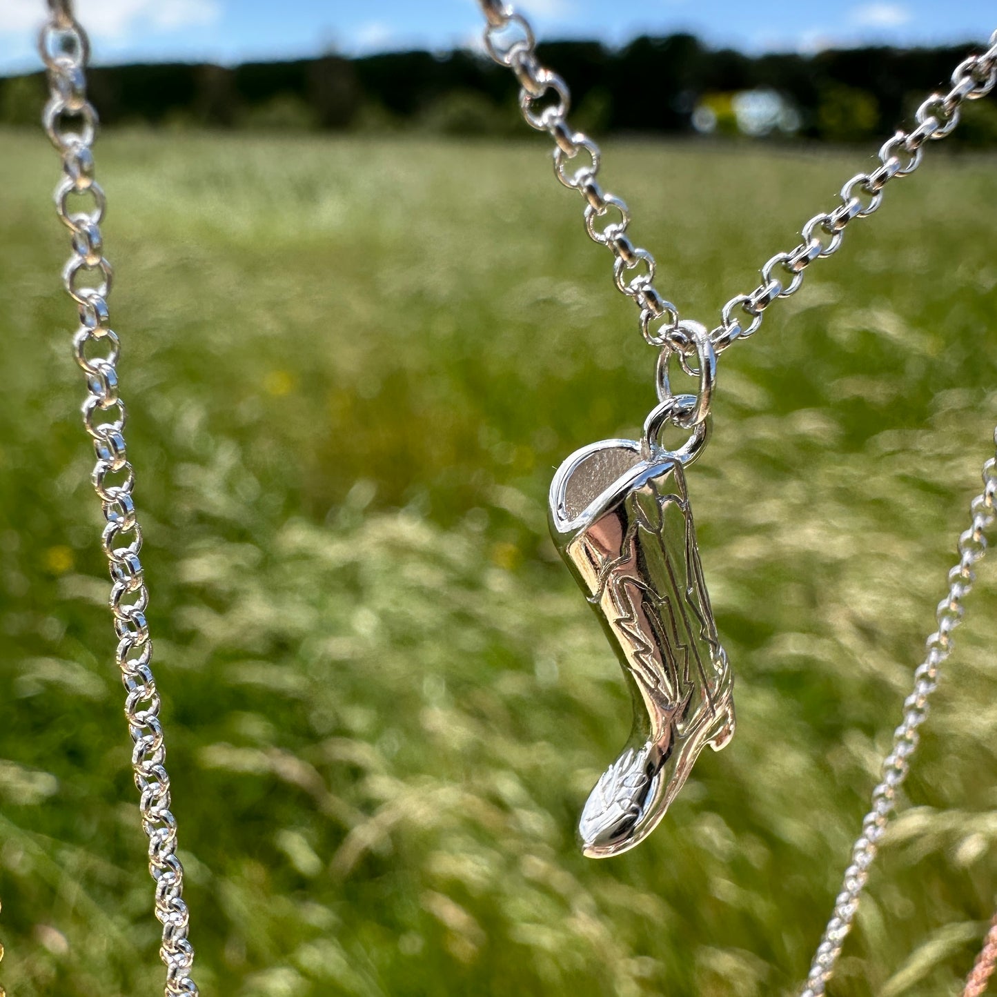 Cover Me Up Western Cowboy Boot Necklace - Sterling Silver Rhodium Plated