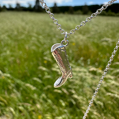 Cover Me Up Western Cowboy Boot Necklace - Sterling Silver Rhodium Plated